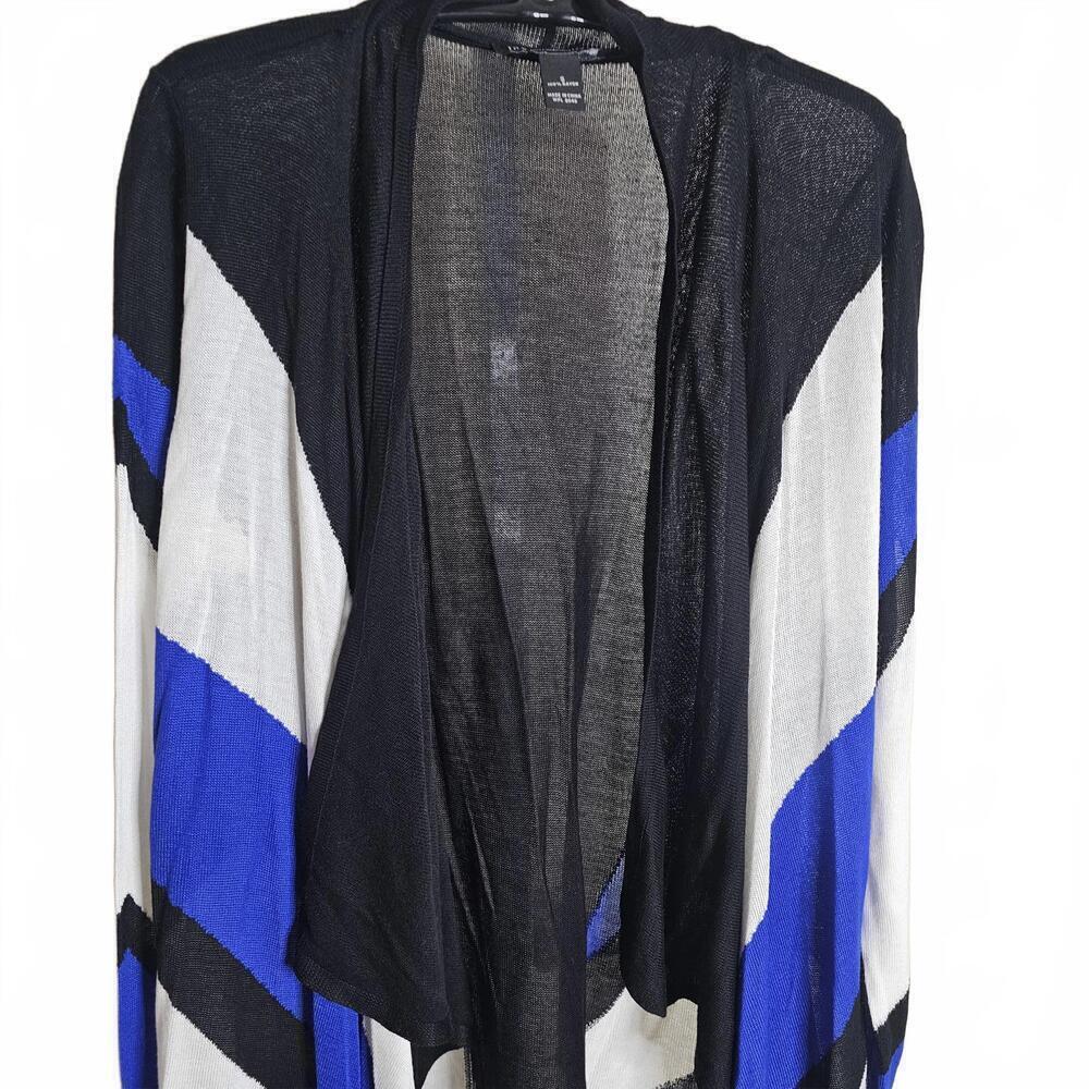 Women's Open Front Color Block Cardigan Sweater - Picture 2 of 4